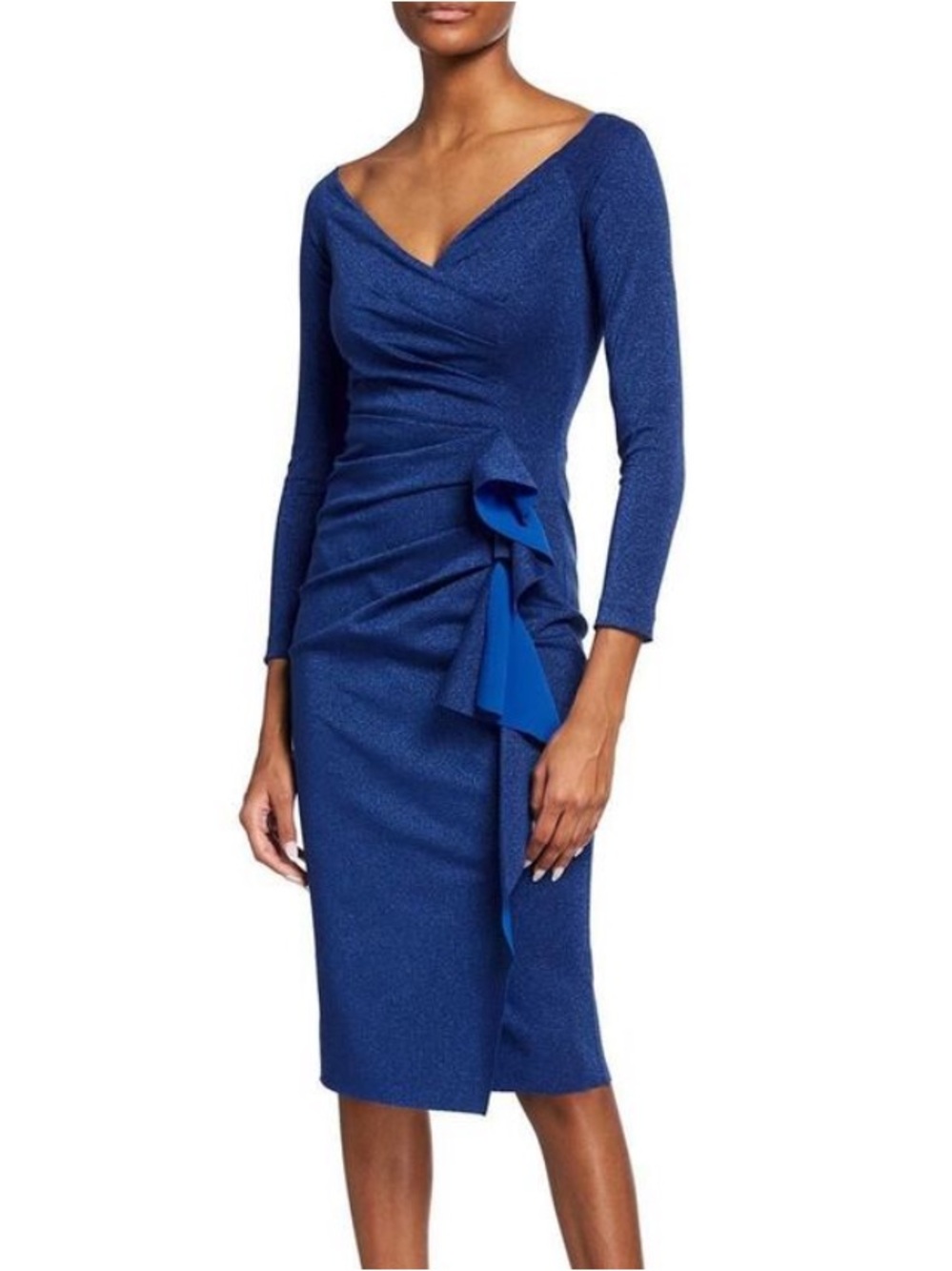 Chiara Boni Sapphire Blue Silvheart Midi Ruffle Midi Dress Size 48
